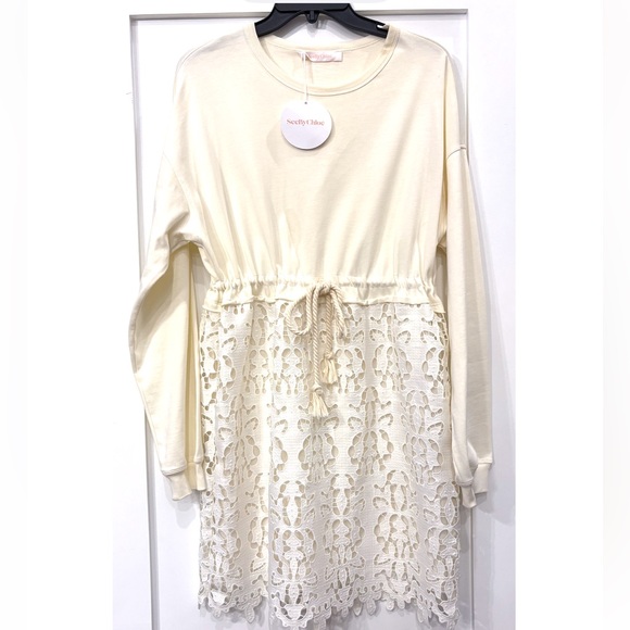 See By Chloe Cotton Jersey Guipure Lace Bottom Dress Loose Fit women size M NWT - Picture 6 of 10
